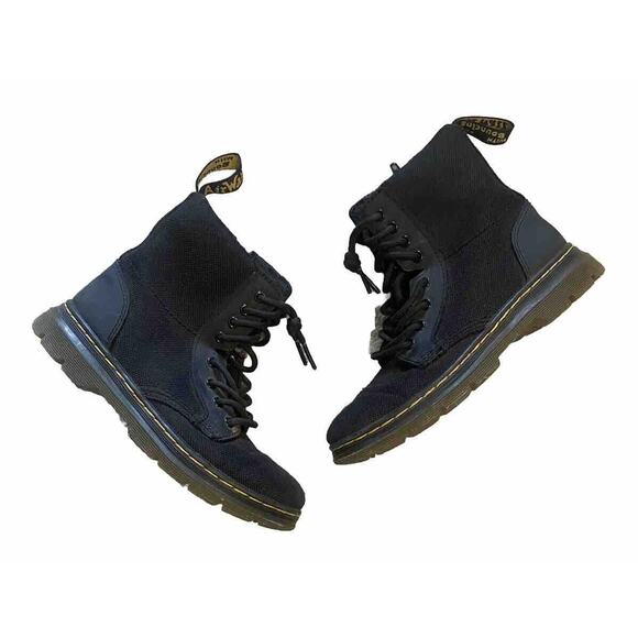 Dr. Martens Boots Kids Size 1 Doc Combs J Combat Lace Up Canvas Zip Black Youth - Picture 1 of 12